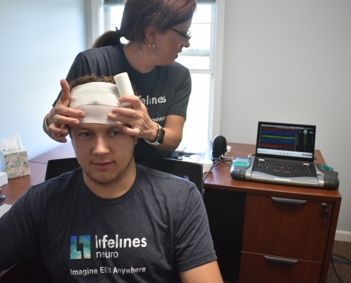 wrapping a patient’s head for EEG