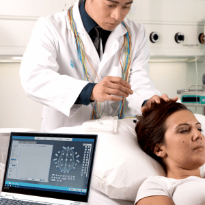 EEG software running while a patient gets an EEG
